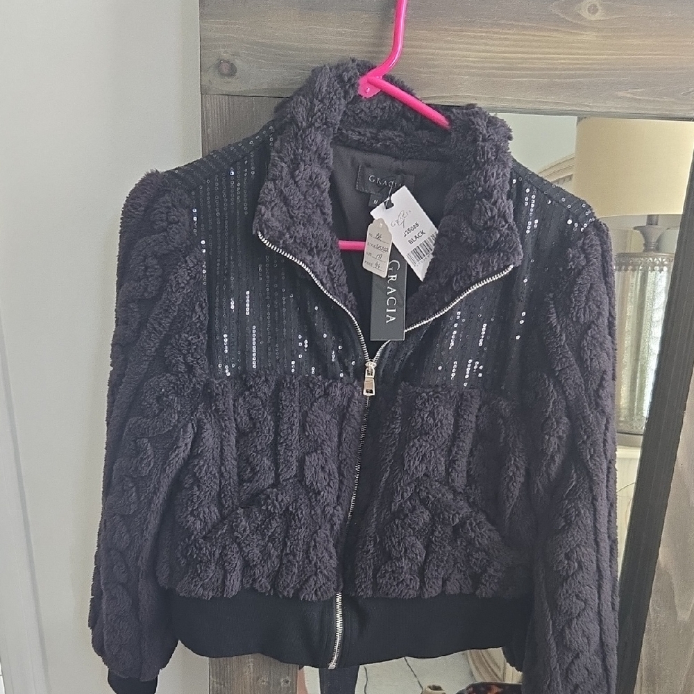Gracia Dark Gray Teddy Jacket with Sequins